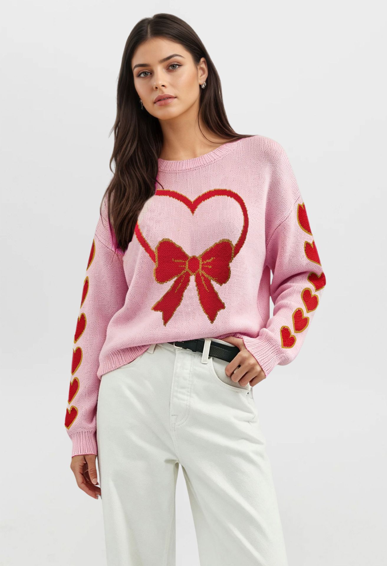 Heart Color-Block Pullover Sweater