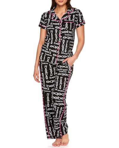 Women's Cuban Collar Letter Print Short Sleeve Shirt and Pants Set