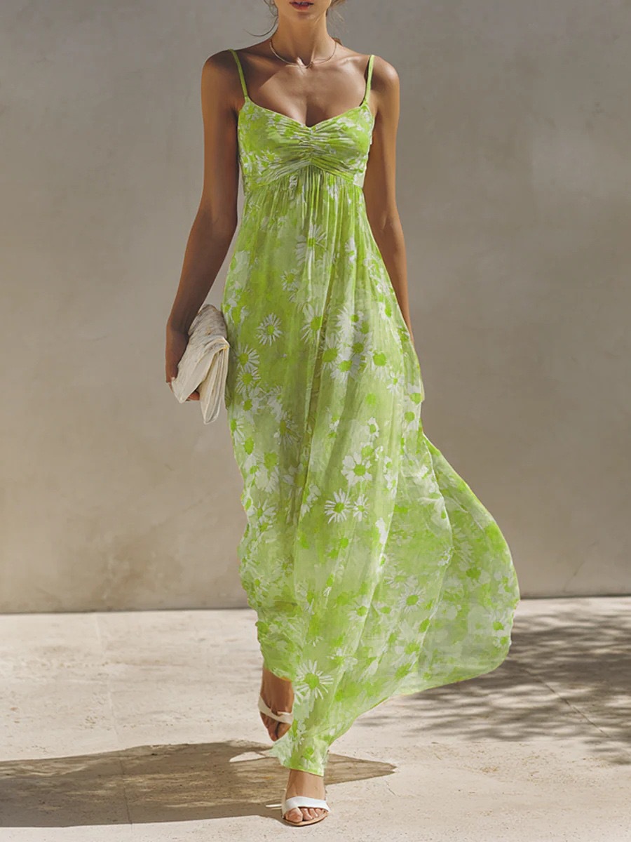 Floral Sleeveless Maxi Dress Summer Beach Vacation