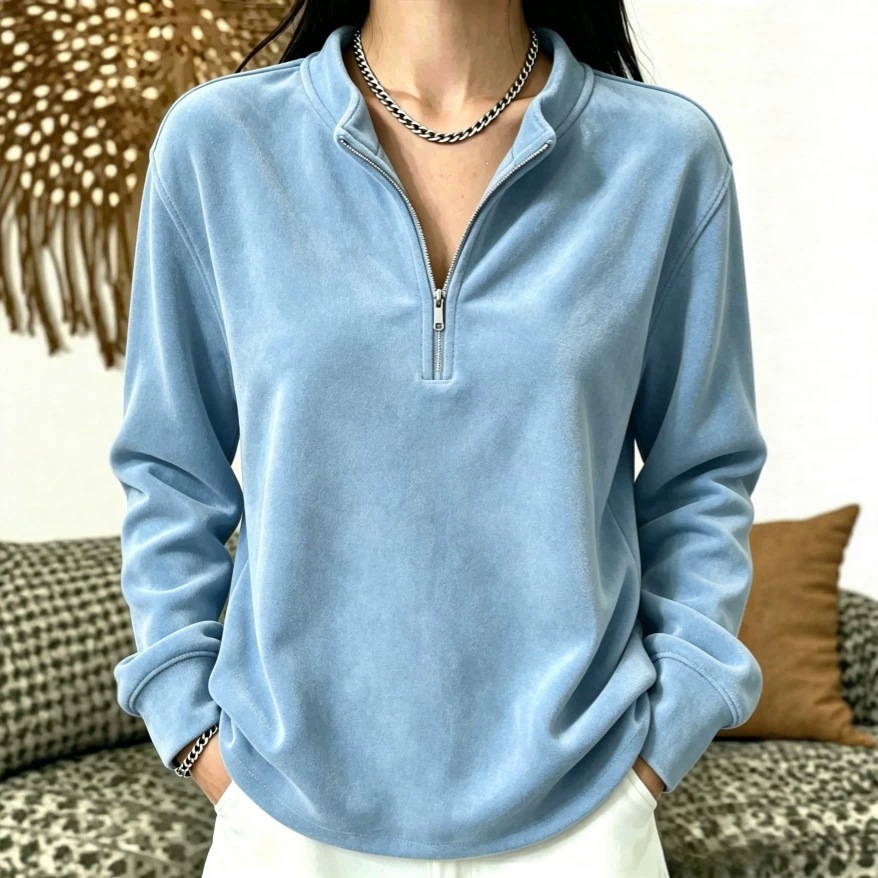 Women's Half-Zip Fleece Pullover Long Sleeve Solid Color