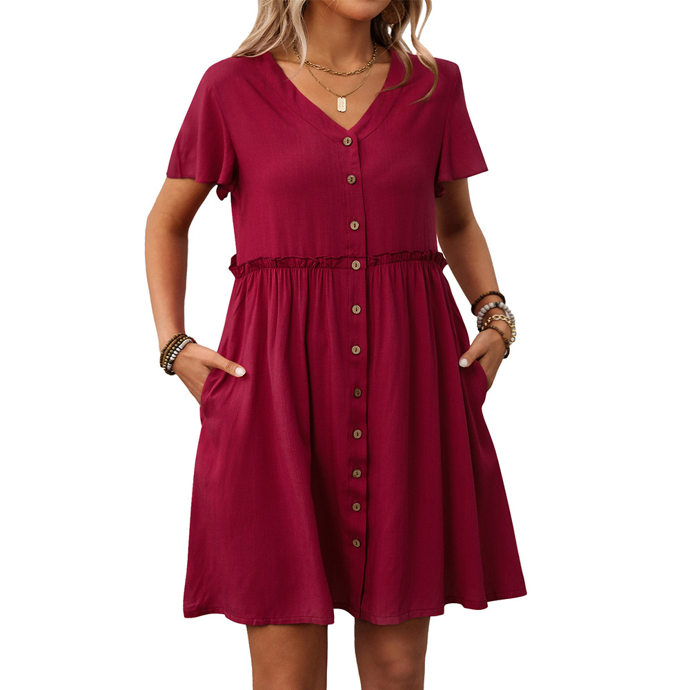 Women's Boho V-Neck Ruffle Short Sleeve Dress