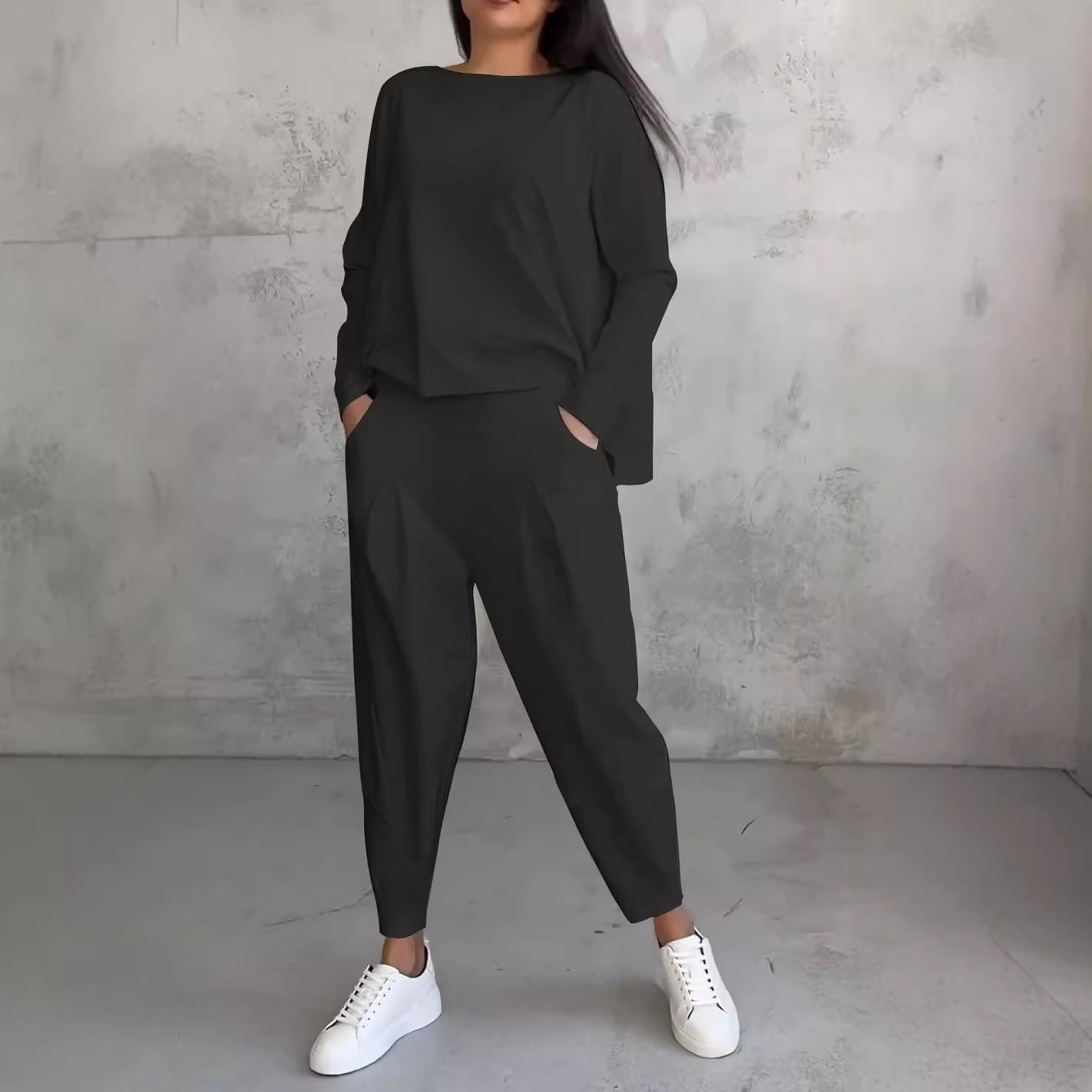 Solid Color Loose Top and Jogger Pants Two-Piece Set