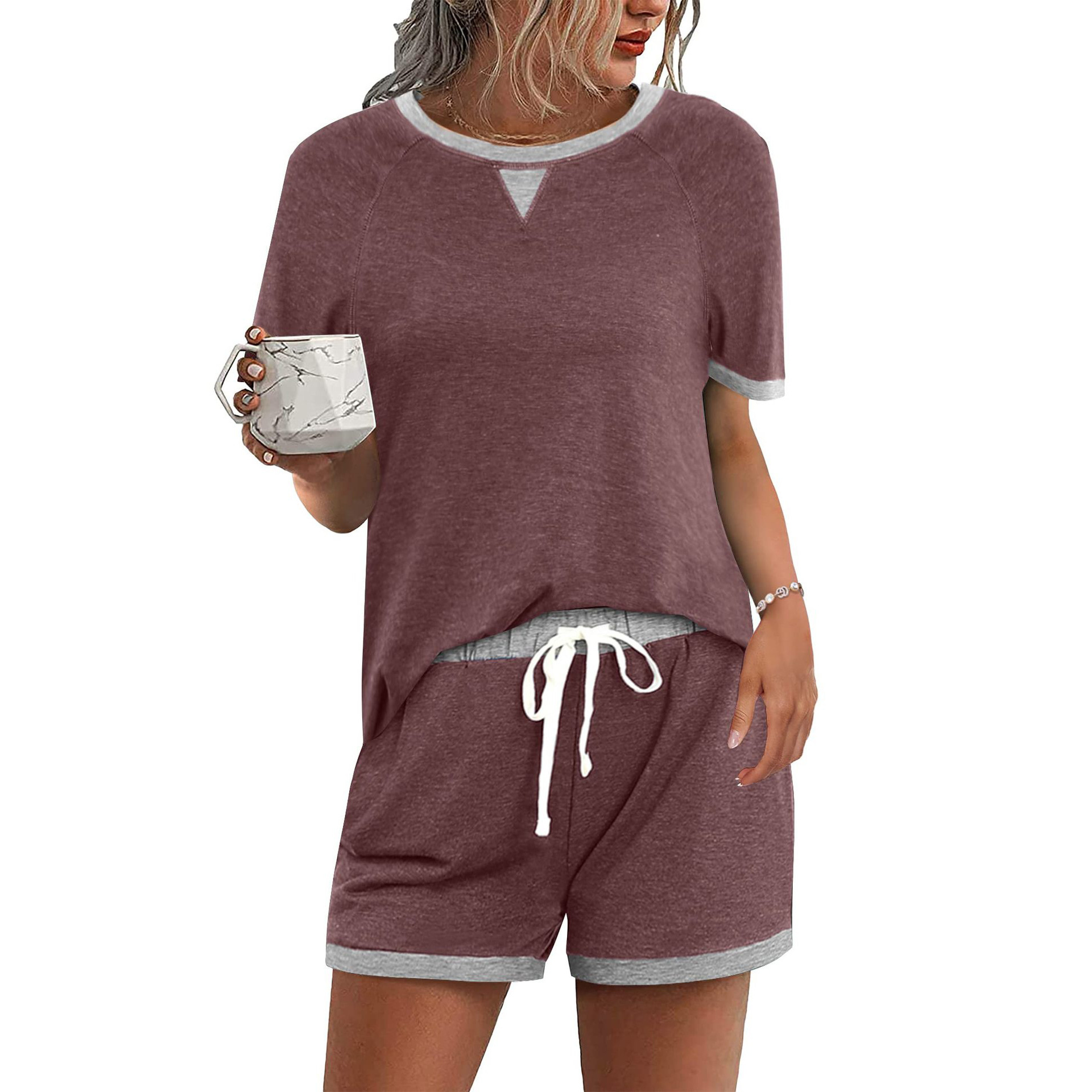 Women's Colorblock T-Shirt and Shorts Two-Piece Set