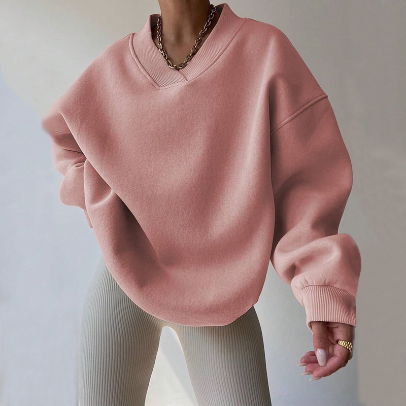 Women's Casual Solid Color Long Sleeve Crewneck Sweatshirt Loose Plus Size Pullover
