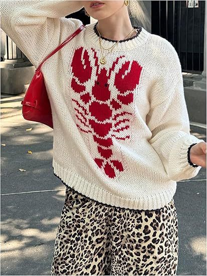Women's Casual Button-Front Lobster Knit Cardigan Long Sleeve