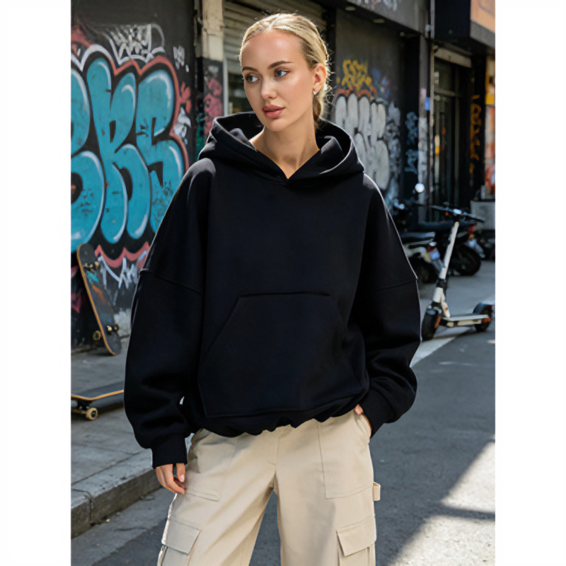 Women's Hooded Drawstring Waist Pullover Fleece Sweatshirt