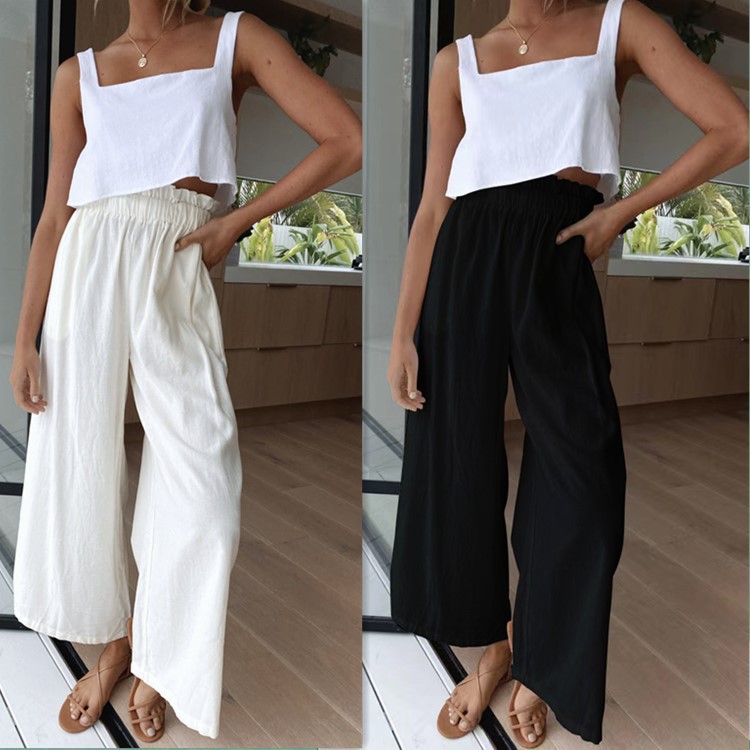 High-Waist Wide-Leg Pants Loose Flowy Floor-Length
