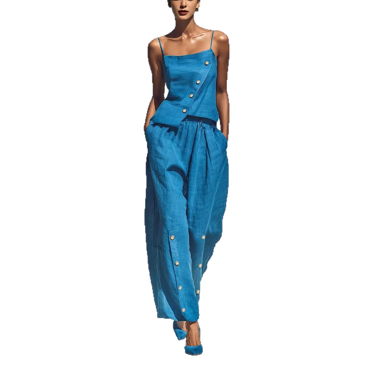 Women's Summer Linen Two-Piece Set Sleeveless Vest and Pants