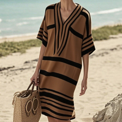 Women's Plaid Striped Solid Print Midi Dress