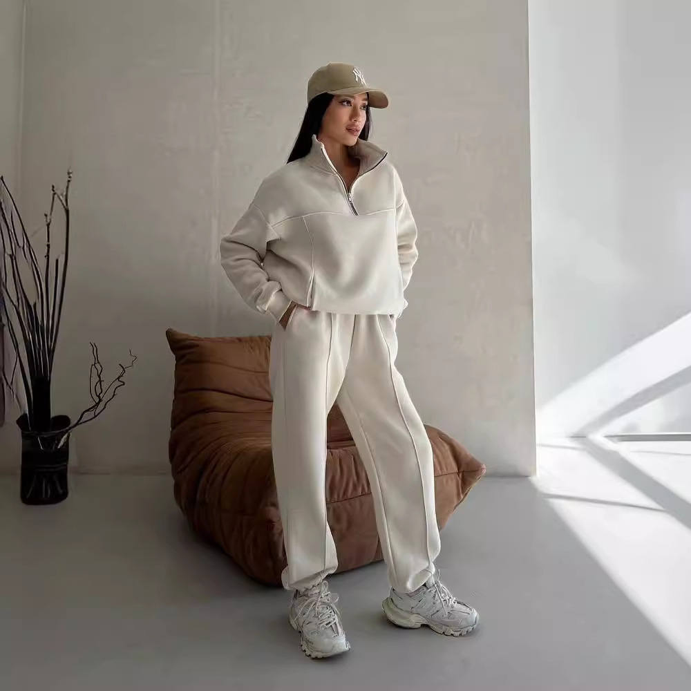 Women's Casual Colorblock Zip-Up Sweatshirt & Pants Set