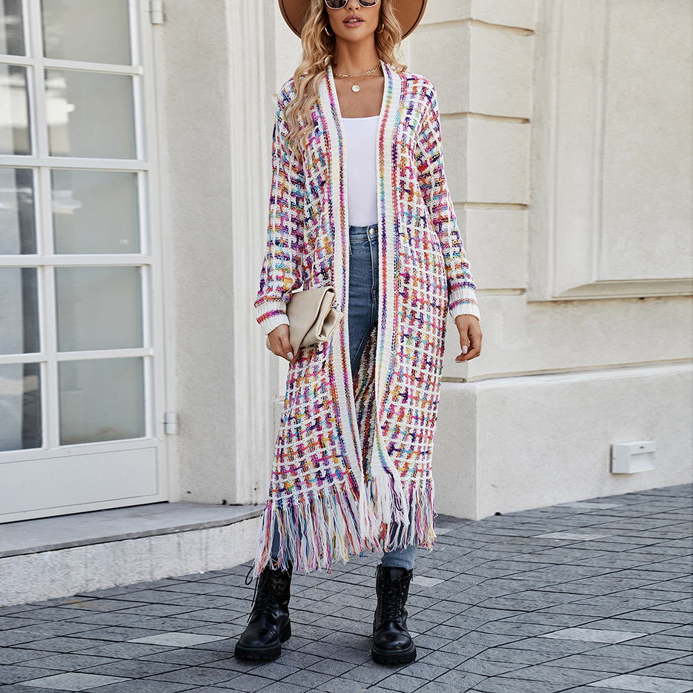Plus Size Fringe Long Cardigan Sweater Coat