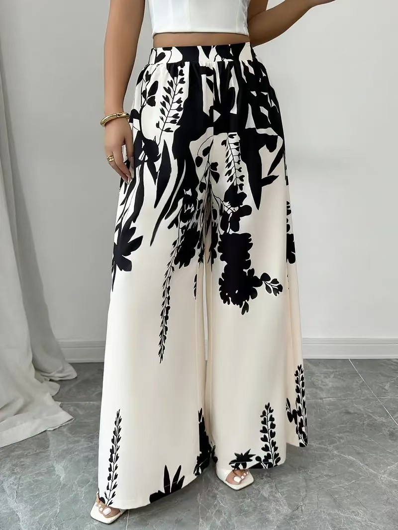 Women's Printed Tie-Waist Straight-Leg Casual Pants
