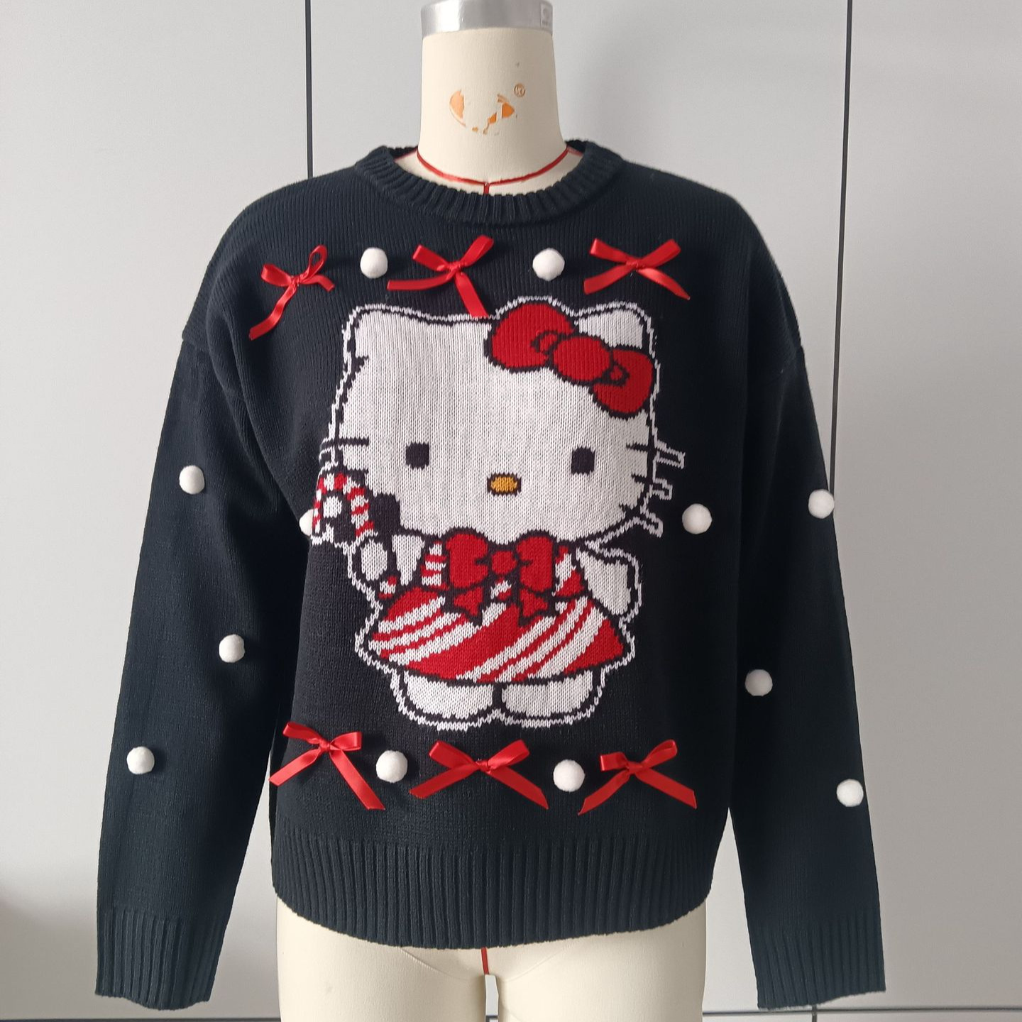 Women's Christmas Bow Cartoon Pullover Knit Sweater