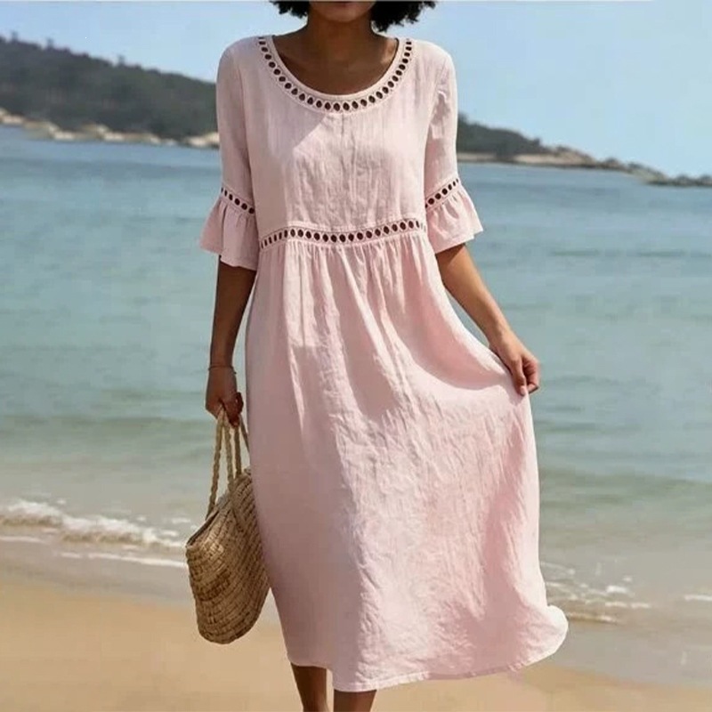 Women's Summer Beach Vacation Dress Loose Solid Color Long Dress
