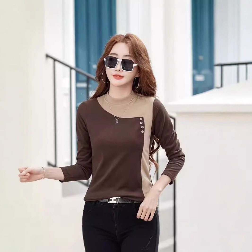 Fleece-Lined Slim Fit Long Sleeve T-Shirt Solid Color Pullover
