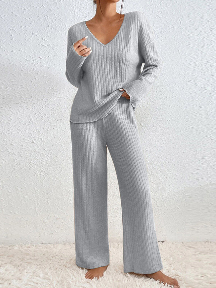 Women's Wide-Leg Pants Set Long Sleeve Casual Two-Piece Outfit