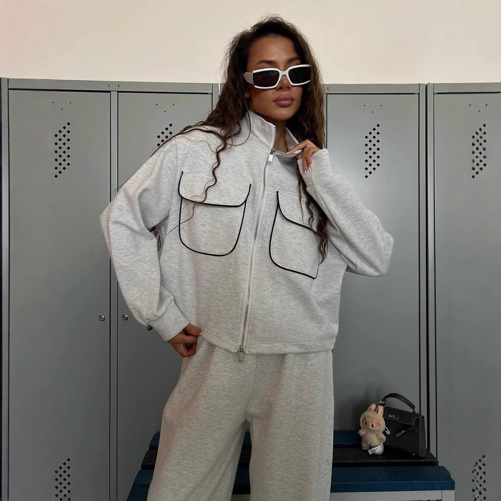 Women's Half-Zip Hoodie and Pants Set with Pockets
