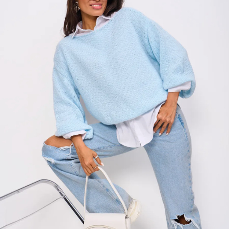 Women's Off-Shoulder Pullover Knit Sweater Loose Long Sleeve Solid Color