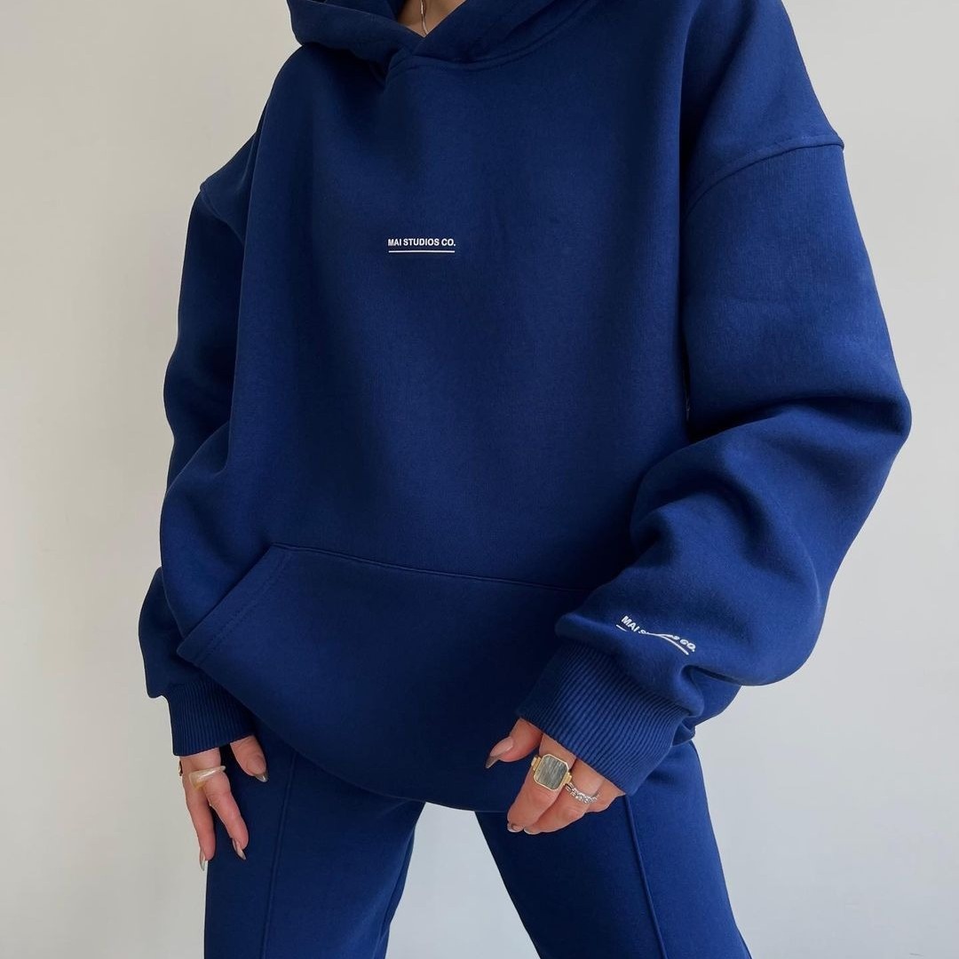 Women's Fleece-Lined Hoodie and Pants Set with Print
