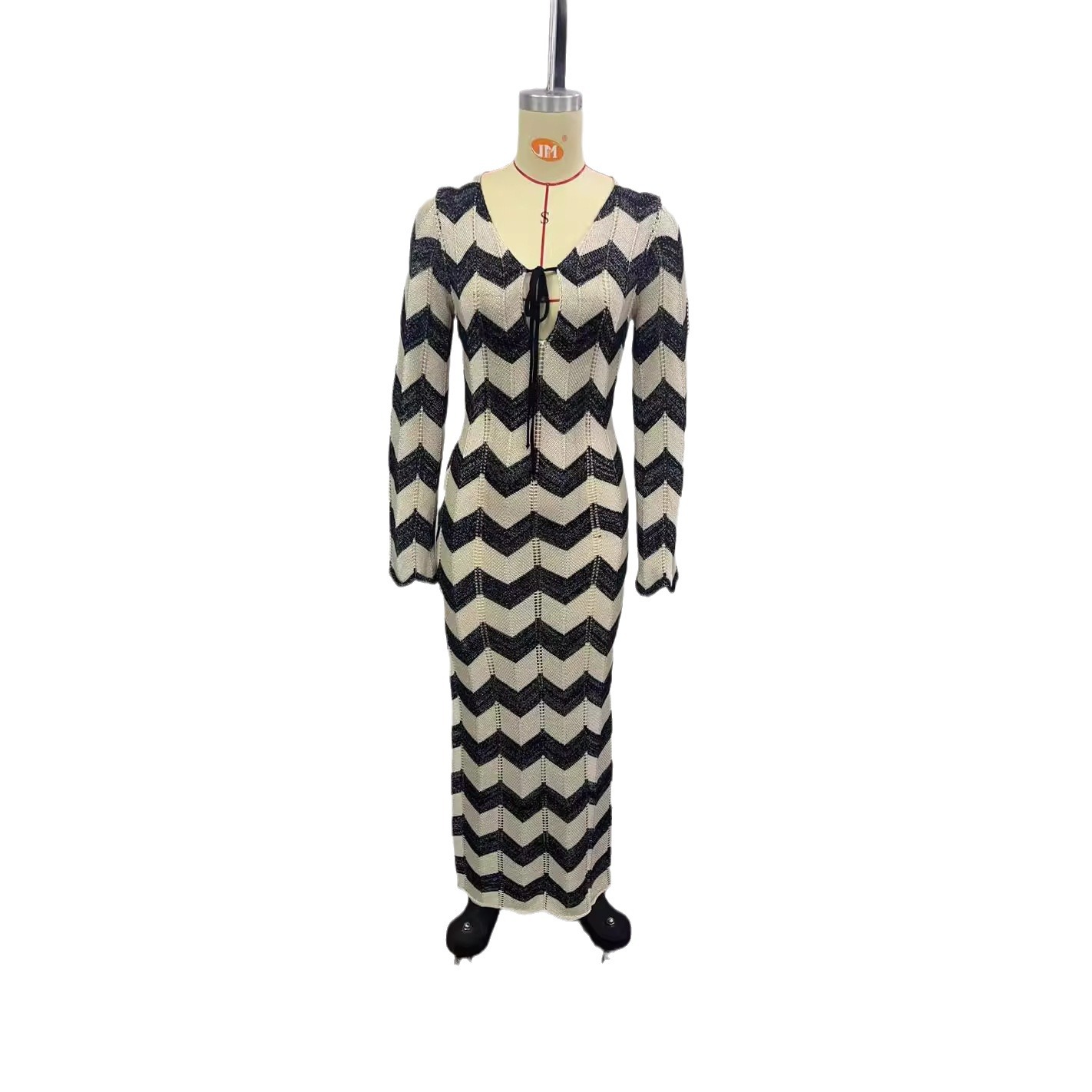 Reversible Lace-Up Cutout V-Neck Long Sleeve A-Line Beach Dress