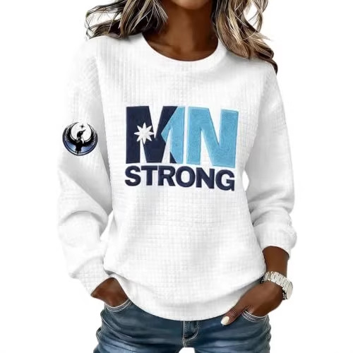 Women's MN Letter Print Crewneck Sweatshirt Casual Pullover