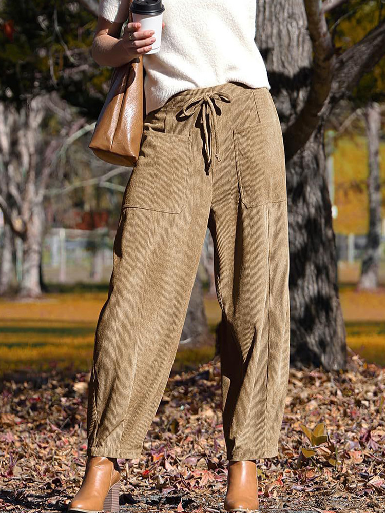 Women's Corduroy Harem Pants Loose Wide Leg Casual Slimming
