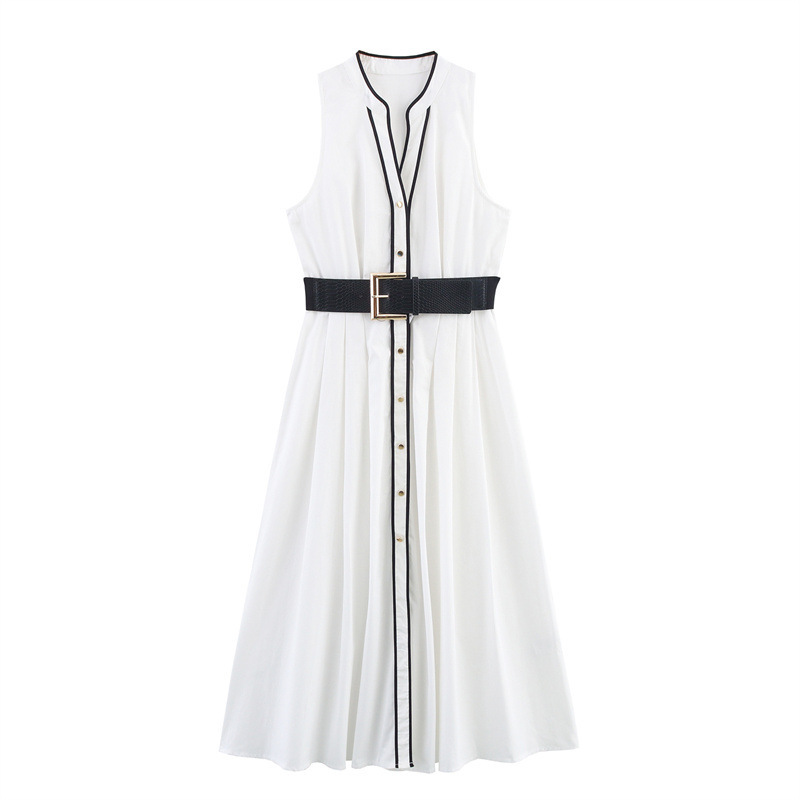 Polka Dot Shirt Dress Sleeveless High Waist Long Chiffon Dress