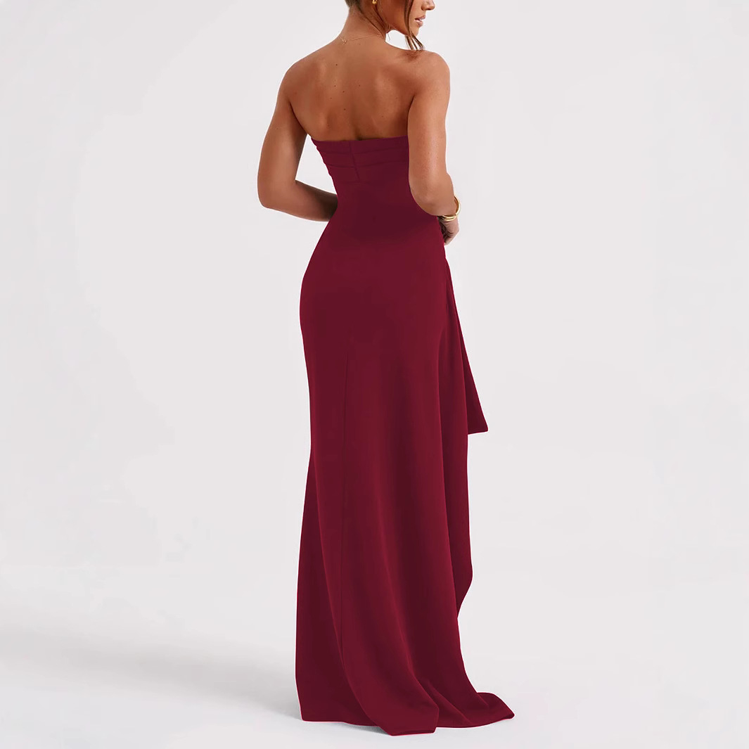 Women's Off-Shoulder Strapless Backless High-Slit Long Party Dress