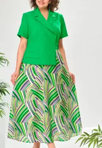 Women's Green Short Sleeve Midi Dress French Style Paneled Blazer Dress