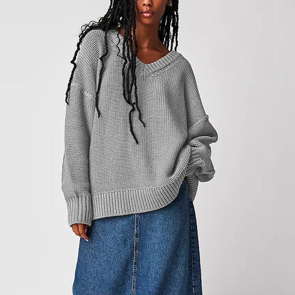 V-Neck Loose Knit Pullover Sweater