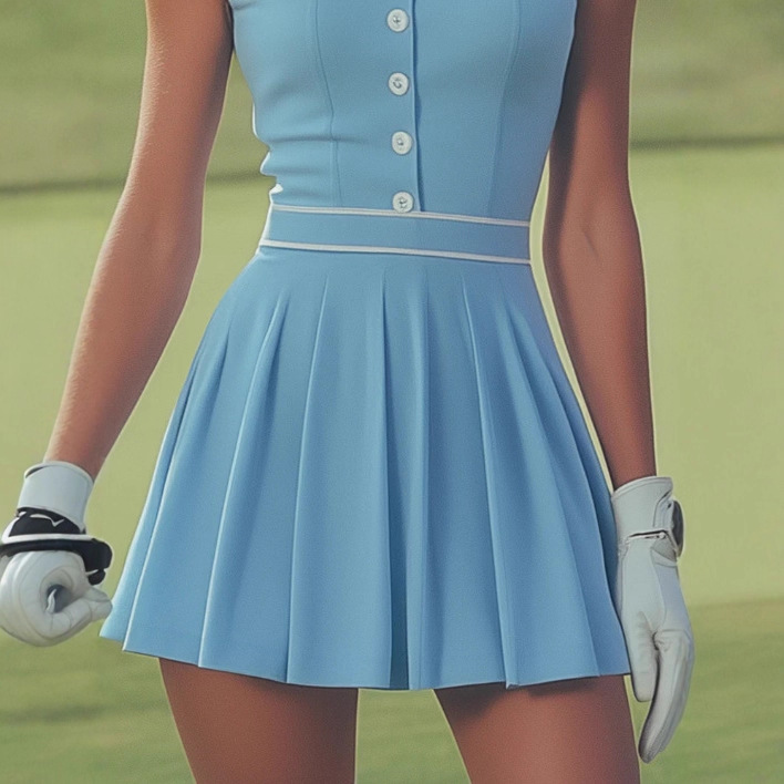 Light Blue Sleeveless Mini Dress with Button Details