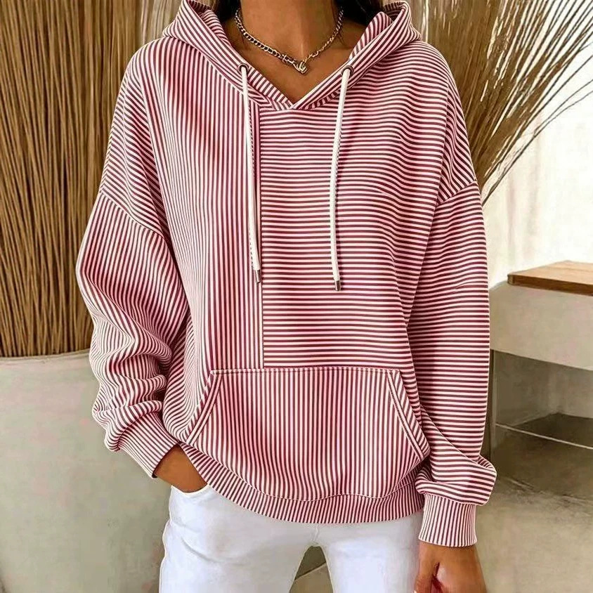 Women's Striped Line Print Casual Hoodie
