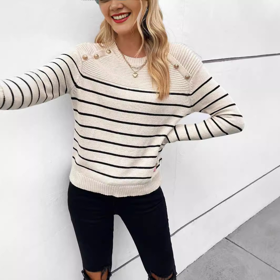 Striped Colorblock Crewneck Loose Knit Sweater