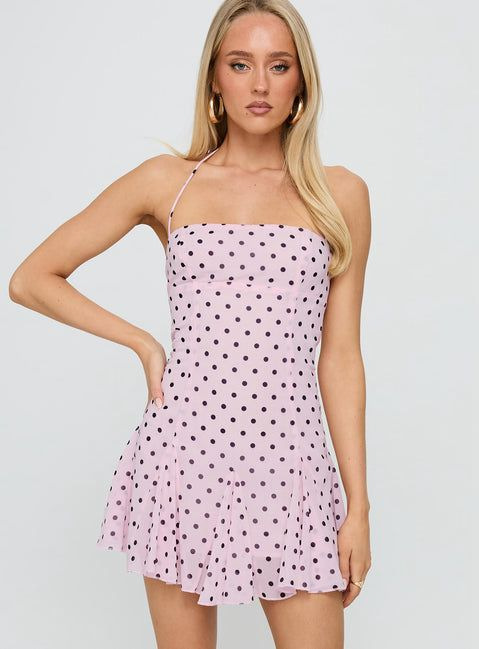 Women's Polka Dot Backless Sleeveless Tie-Waist Dress