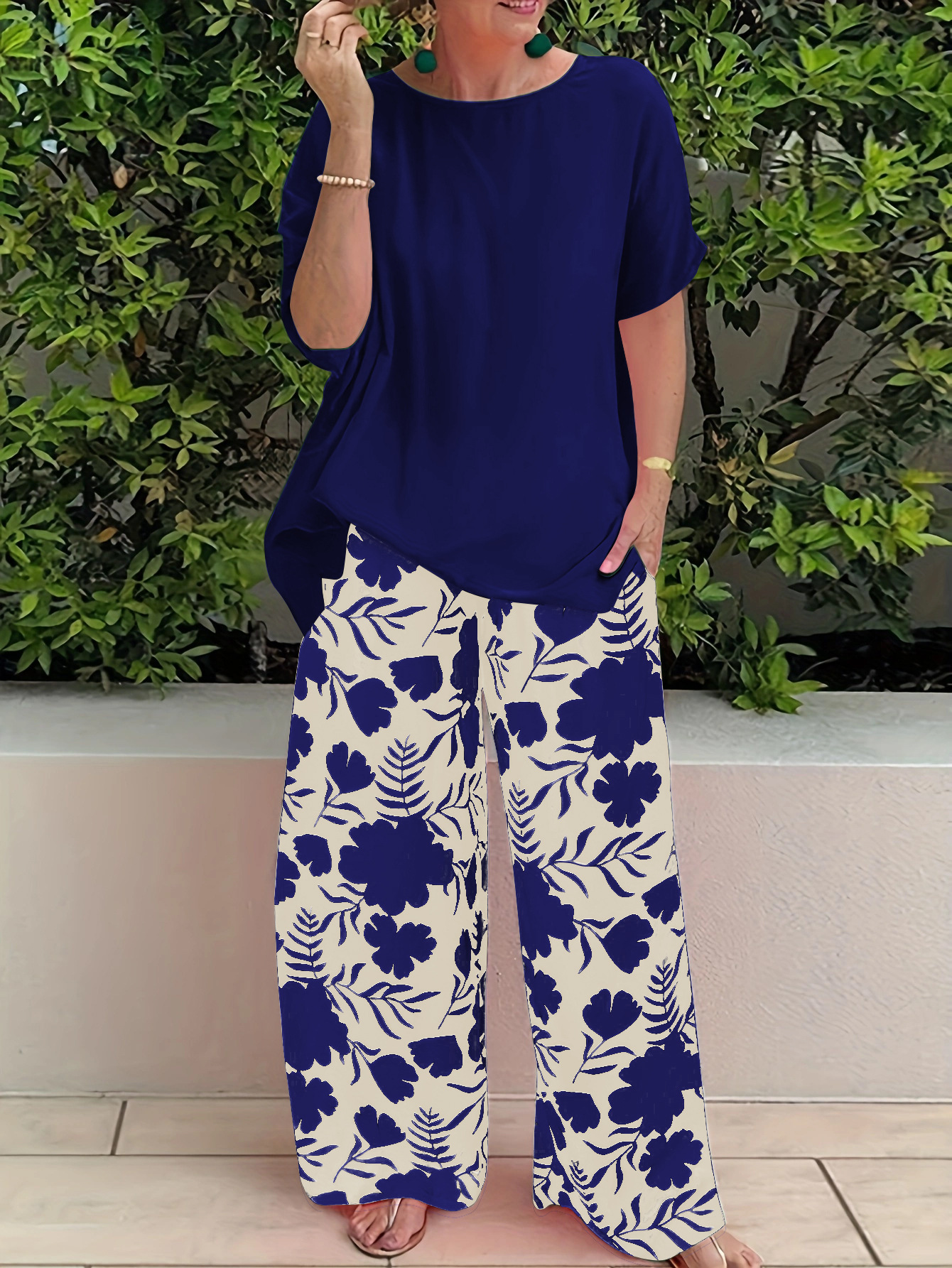 Women's Summer Loose Print Pants Casual Two-Piece Set