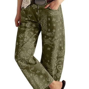 Women's Paisley Print Straight-Leg Casual Pants