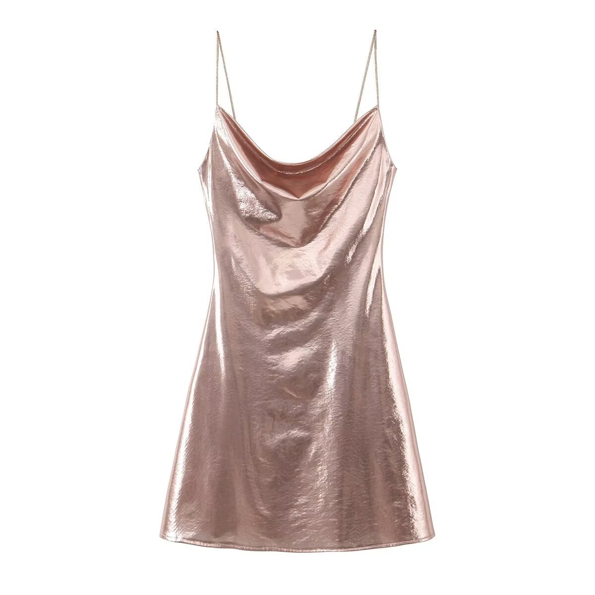 Metallic Bodycon Cami Dress Slimming Elegant Midi
