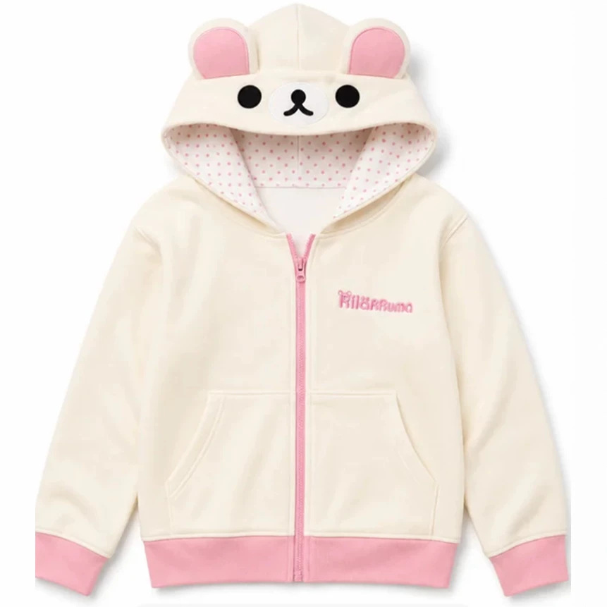 Cute Bear Letter Zip-Up Hoodie Women's