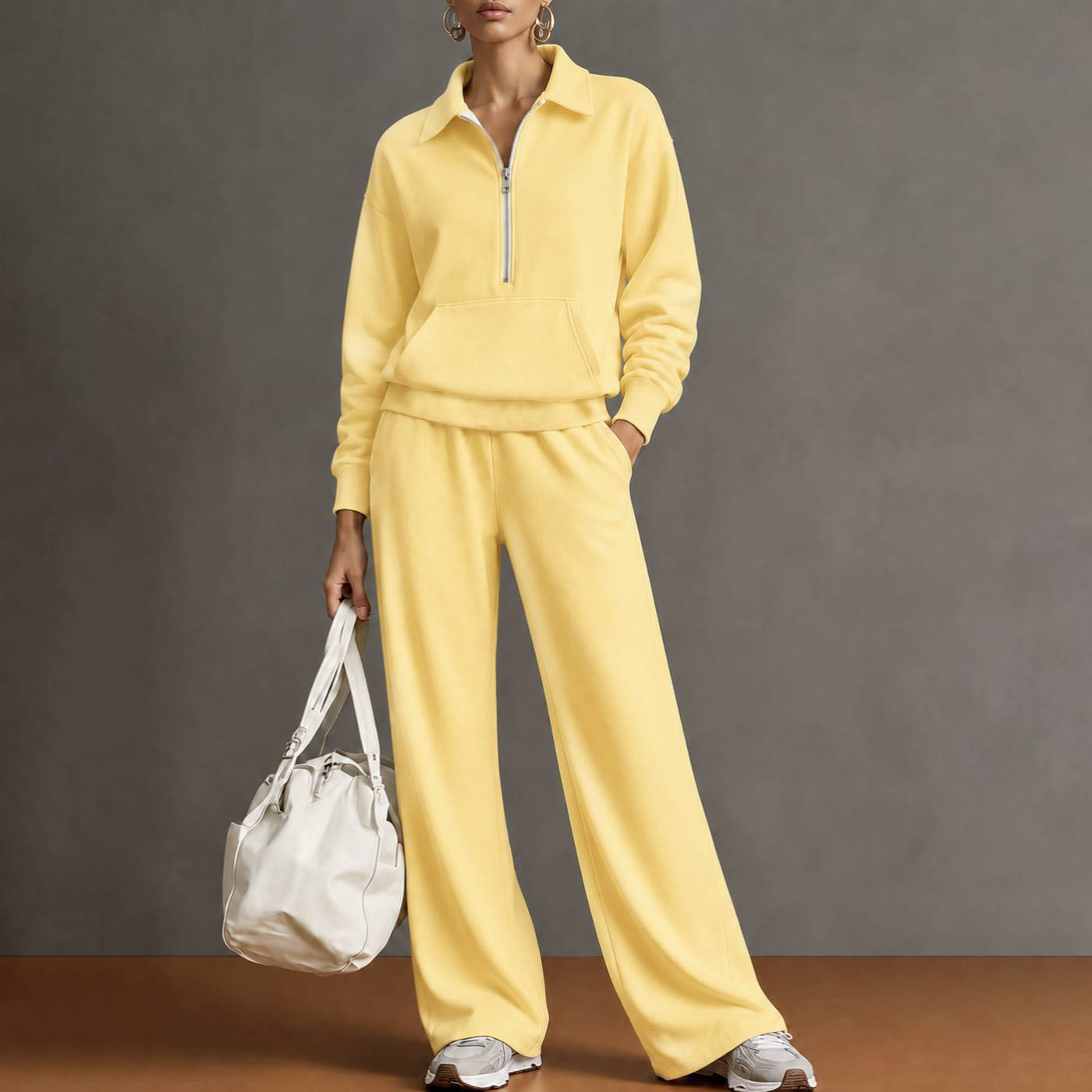 Women's Casual Solid Color Two-Piece Sweatshirt Set