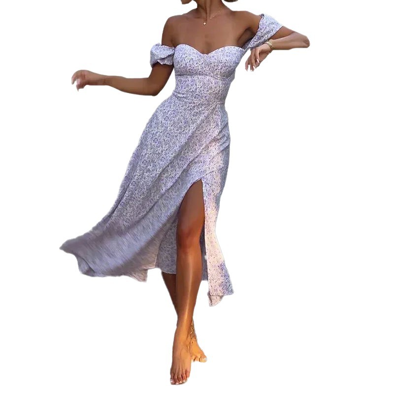 Floral Off-Shoulder High-Slit A-Line Midi Dress
