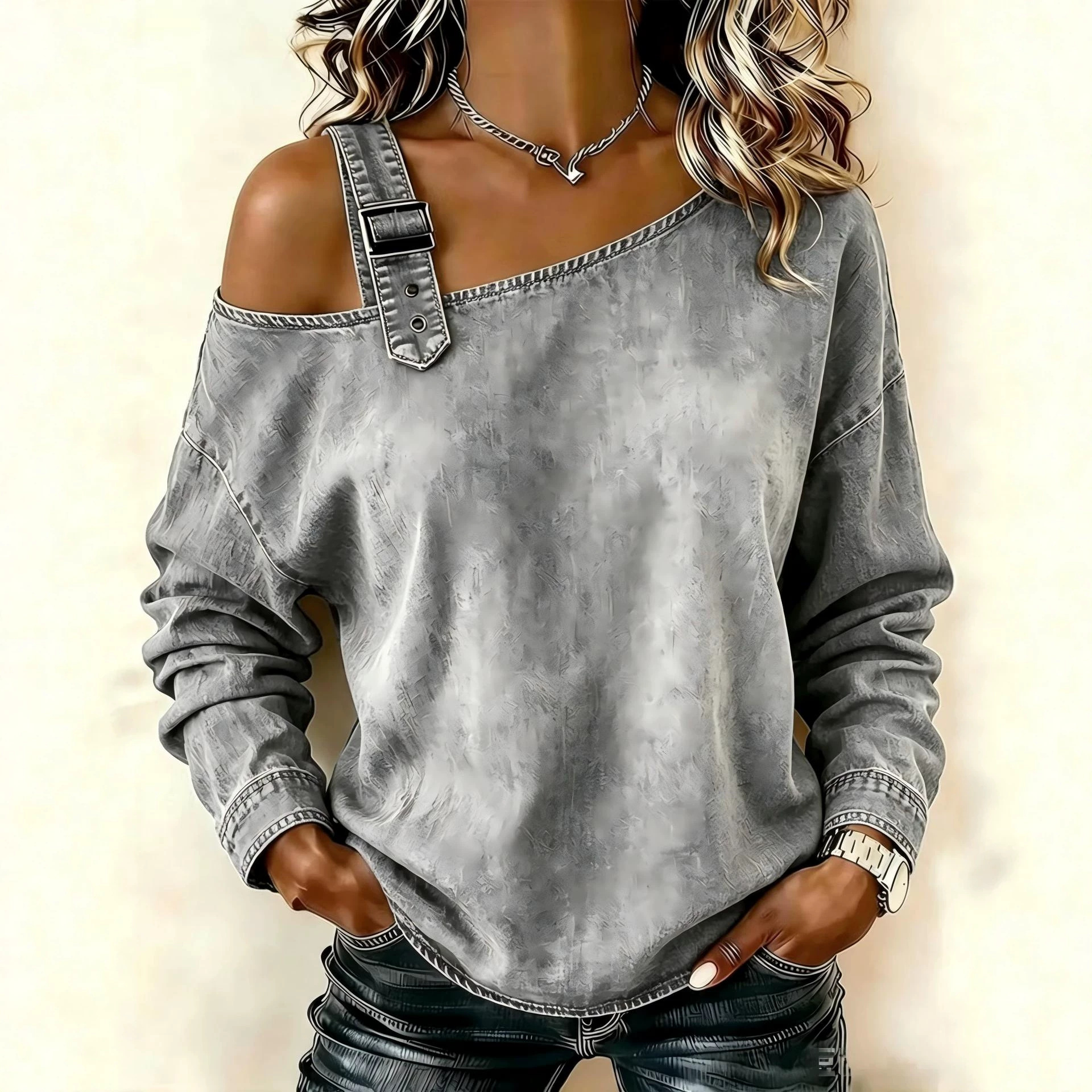 Gradient Wash Digital Print Crewneck Long-Sleeve Pullover Sweatshirt