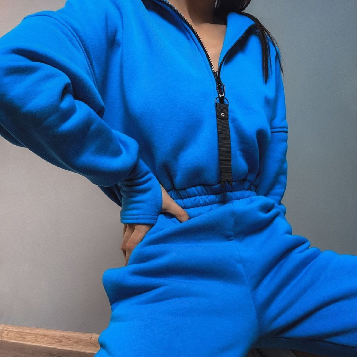 Women's Hooded Jumpsuit Long Sleeve Zip-Up Casual Set