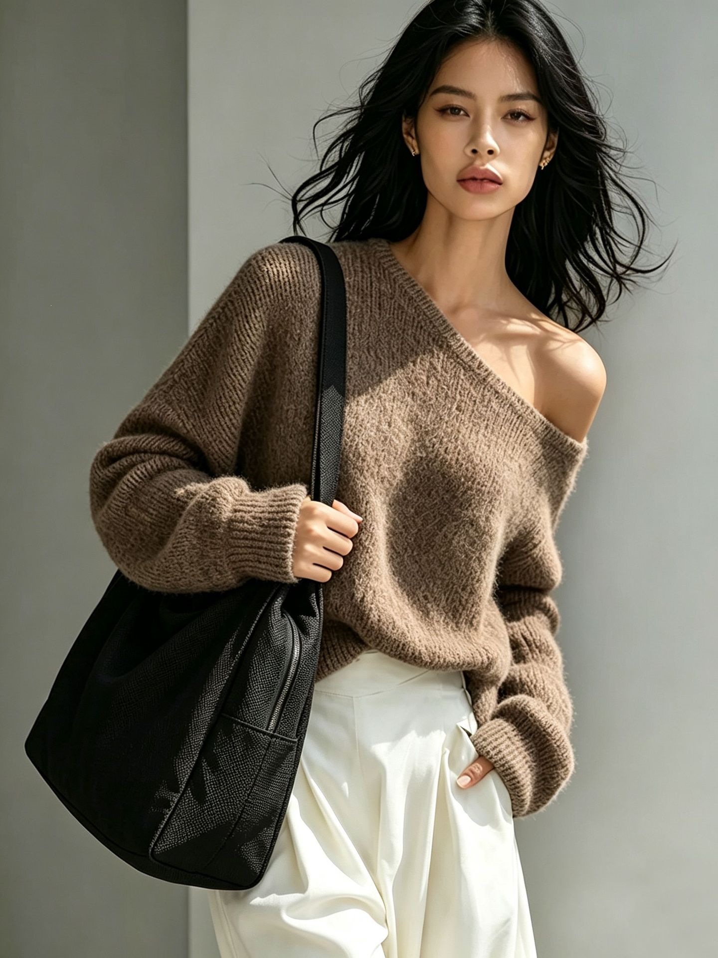 Women's Off-Shoulder Lazy Knit Top Fall Winter Pullover