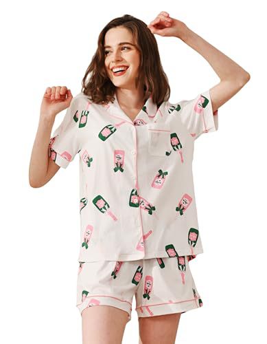 Women's Cuban Collar Short Sleeve Printed Shirt Set