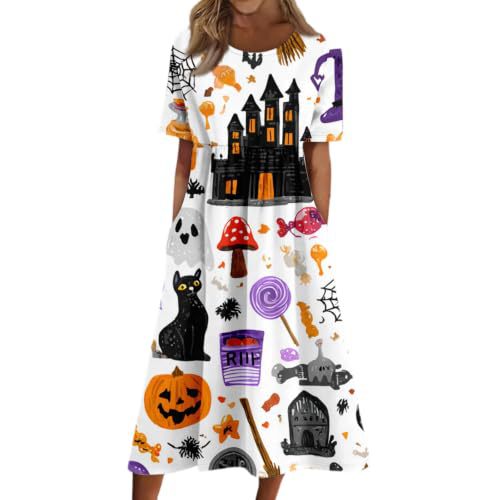 Women's Halloween Print Pleated Midi Dress