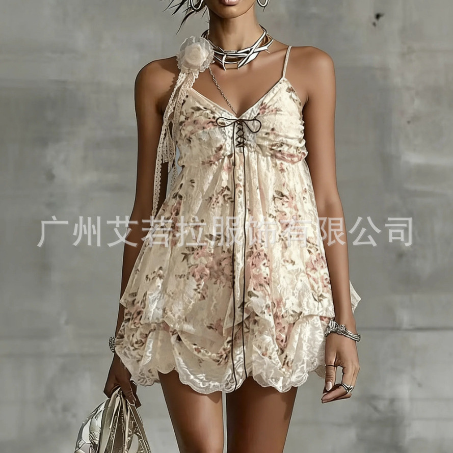 Princess Lace Cami Dress with Cinched Waist and Hepburn Style