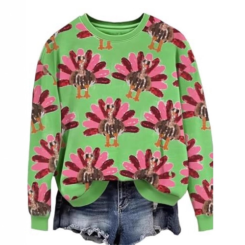 Women's Floral Animal Pumpkin Print Crewneck Sweatshirt