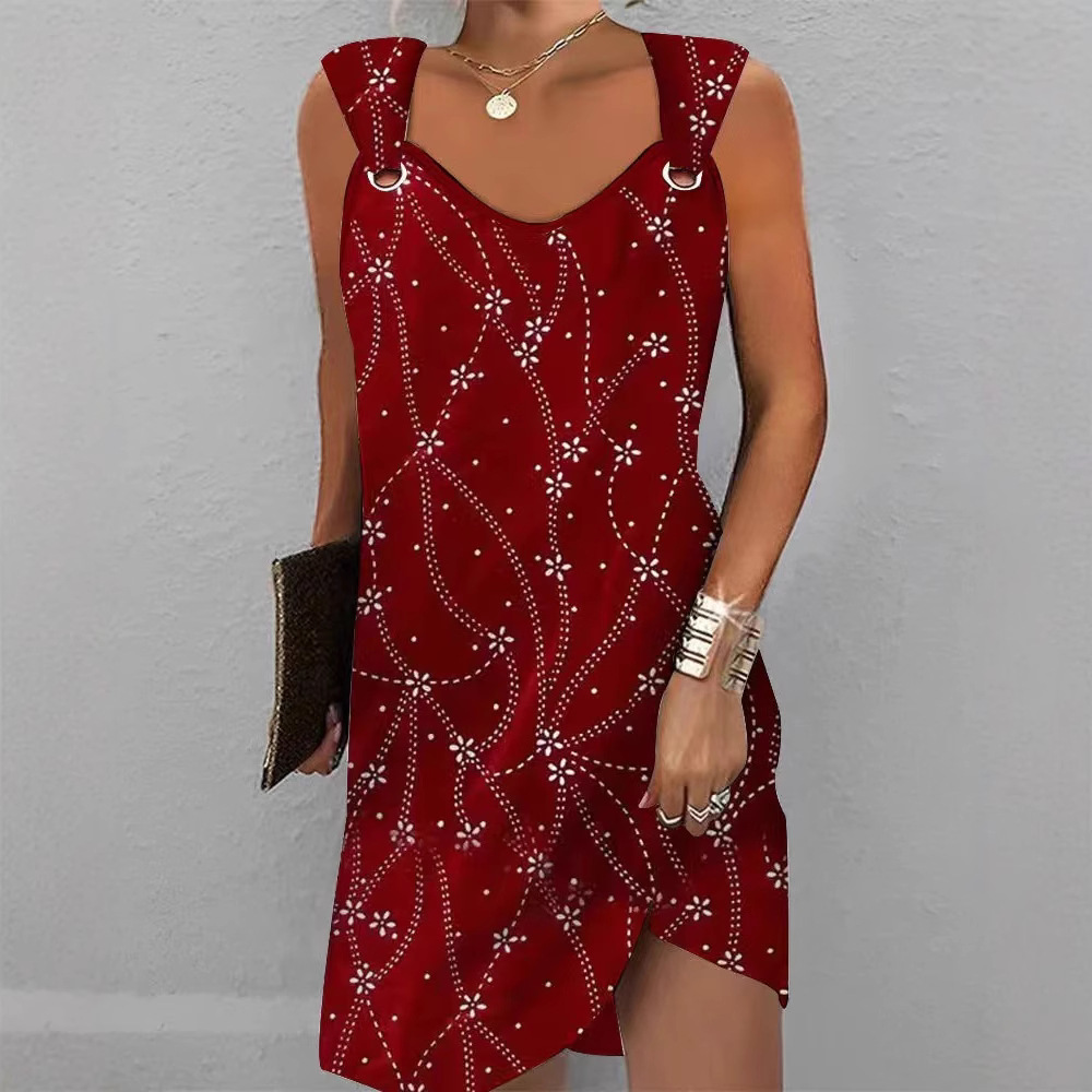Elegant Floral Print Sleeveless V-Neck Midi Dress