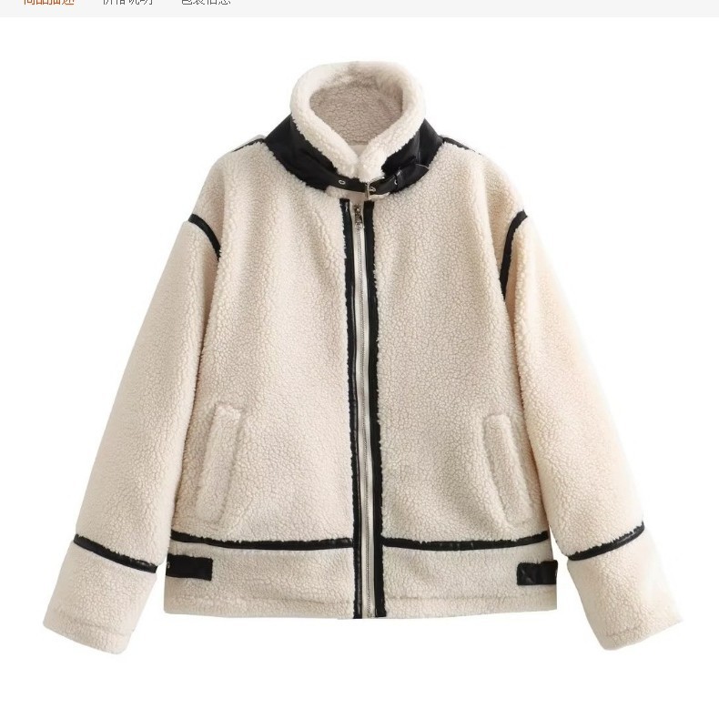 Women's Faux Fur Shearling Jacket Crew Neck Button Front