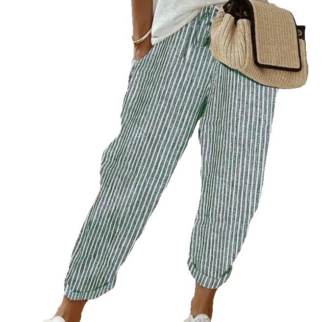 Striped Drawstring Elastic Waist Casual Pants Loose Fit